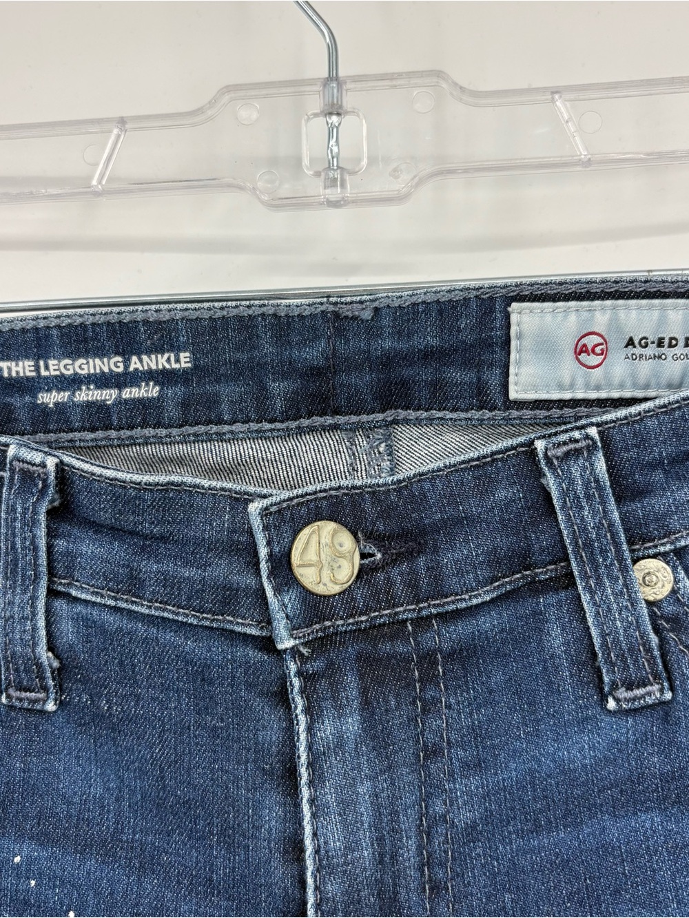 AG Adriano Goldschmied Ankle Skinny Low Rise Jean Distressed Paint Splat SZ 27 - Picture 5 of 7